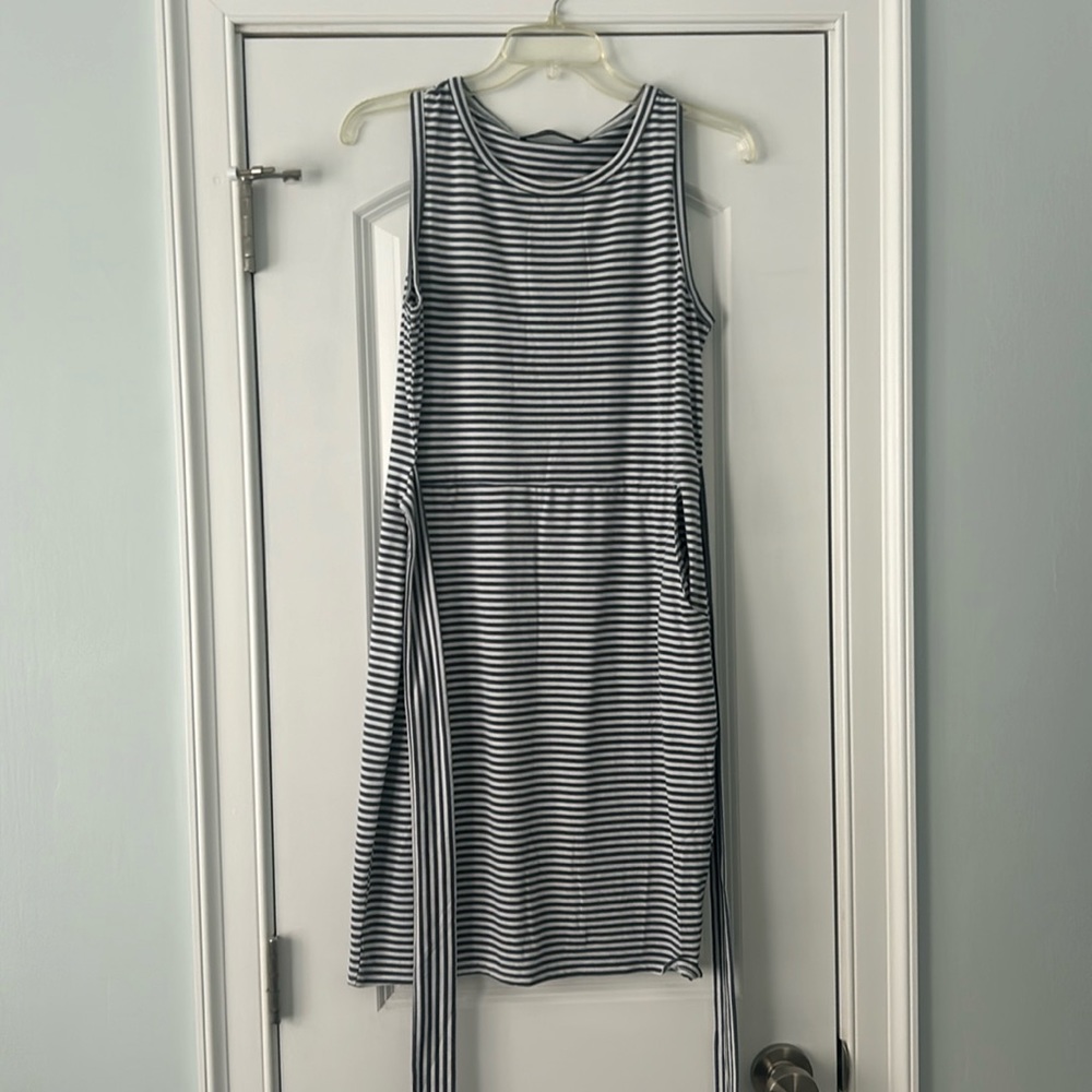 Blue and white striped dress